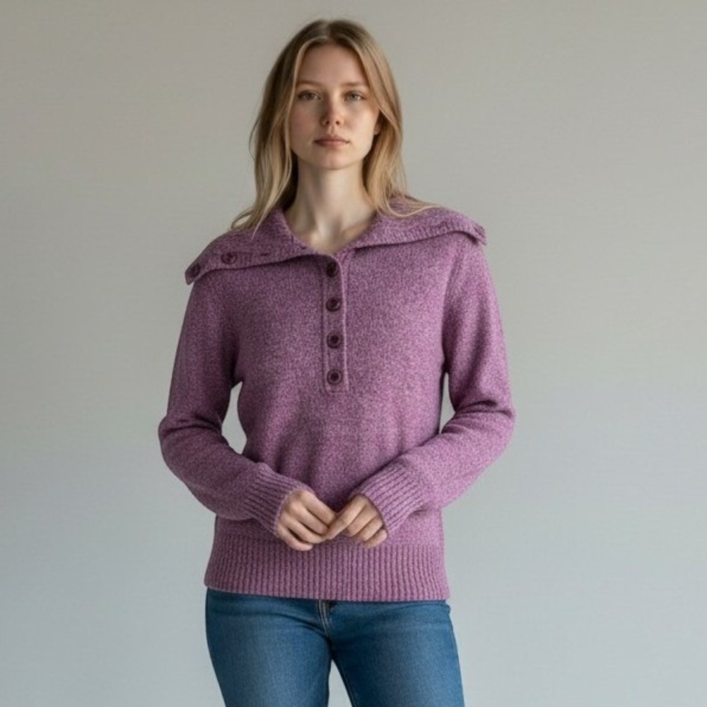 NWT Vintage Ann Taylor LOFT Wool Angora Cashmere Sweater Purple Henley sz M cozy